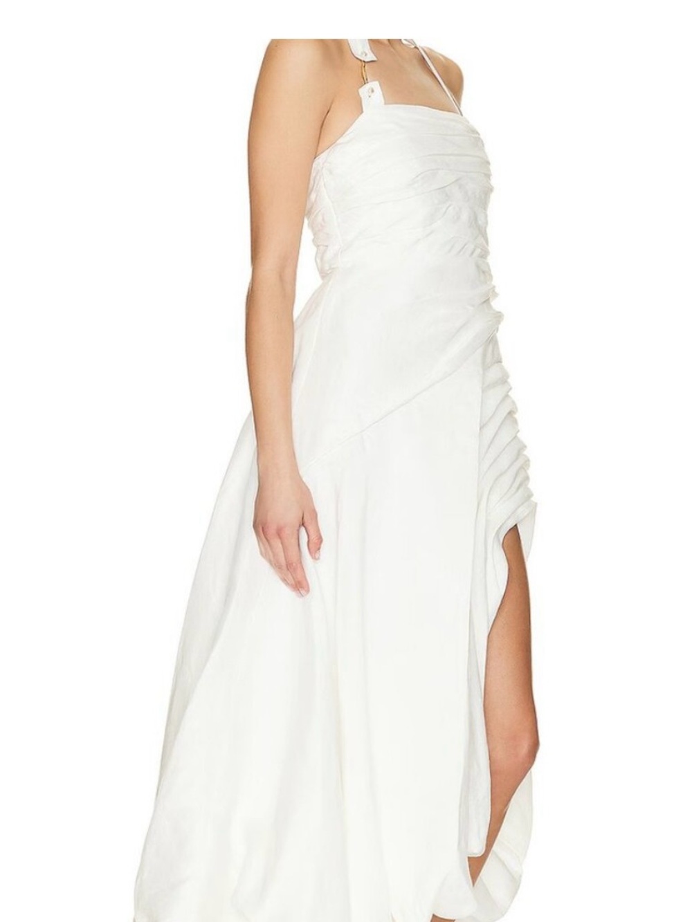 Aje Mika White Strapless Ruched Side-Slit Maxi Dress